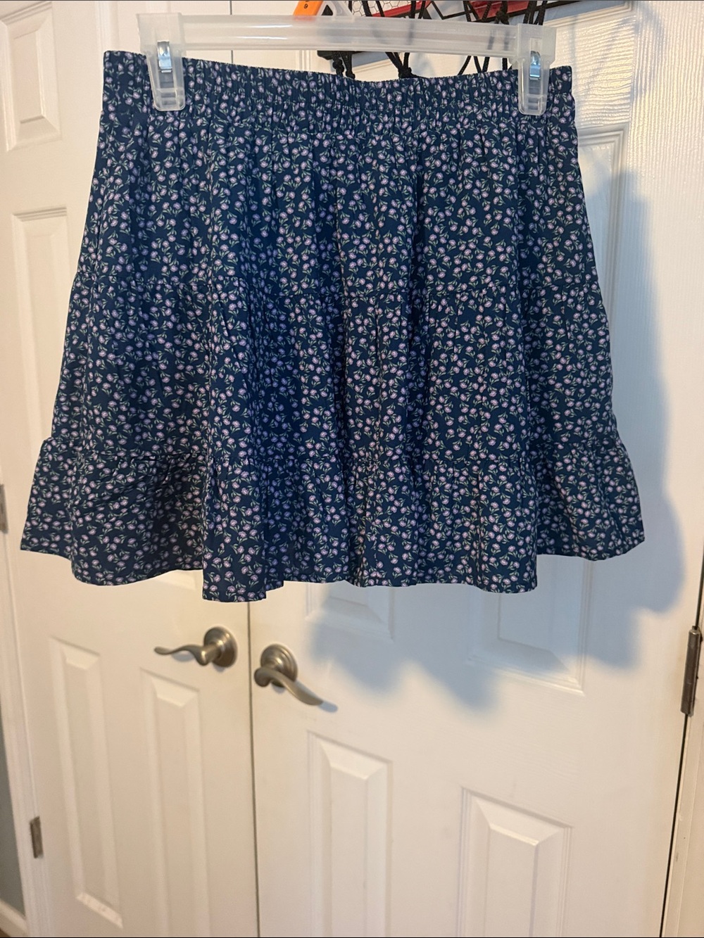 Navy Floral Ruffle Hem Women's Skirt